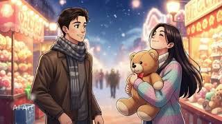 🧸 Teddy Day AI Art | Cute Anime Couple in Winter | Ghibli-Inspired Romance screenshot 1