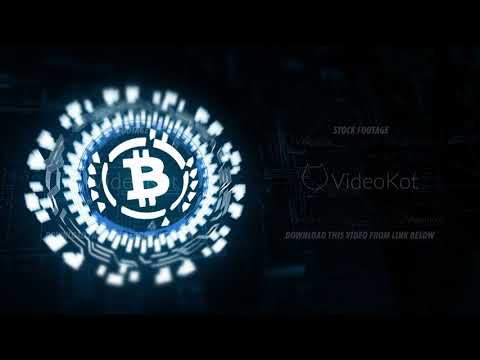 Blue circular hologram rotating bitcoin