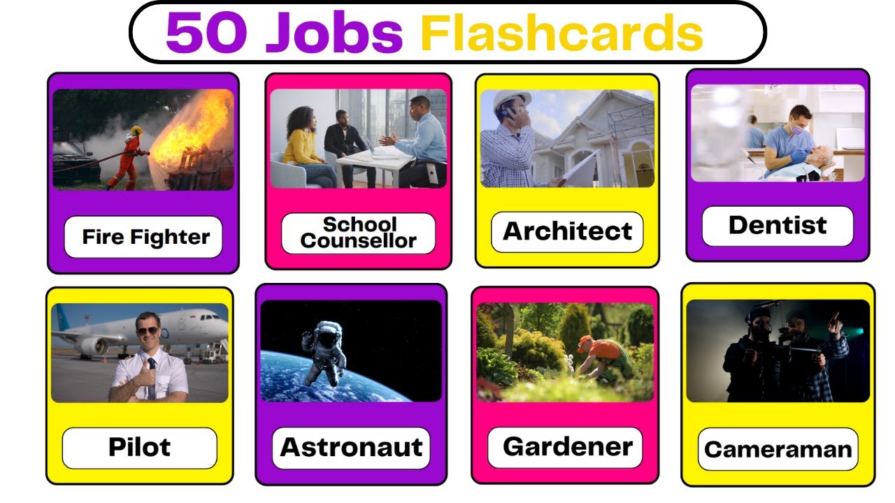 Learn Jobs and Occupations for Kids Flash cards Educational video