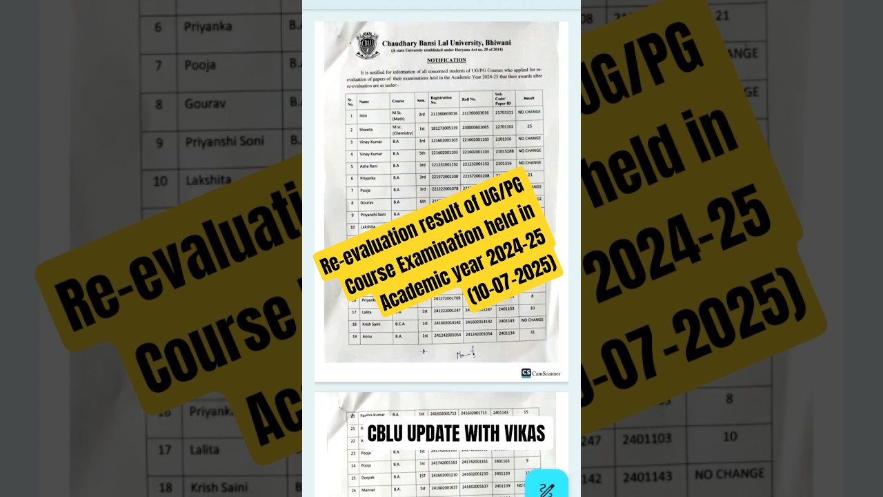 Re-evaluation result of UG/PG Course Examination held 