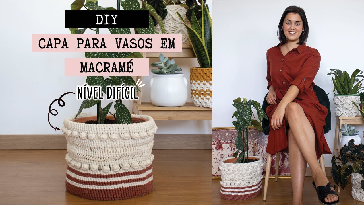 DIY | CAPA PARA VASOS EM MACRAMÉ - Tutorial de Nível Difícil! Macramé para Iniciantes!