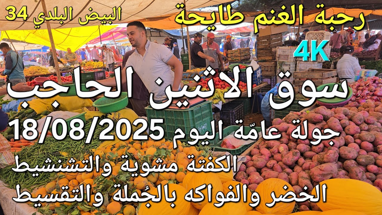 أثمنة الدجاج واللحوم والخضر والحبوب سوق الإثنين الحاجب اليوم 18/08/2025
