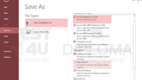 Save the database as executable file, in folder IL-ates of the desktop, using the name TEST4U.