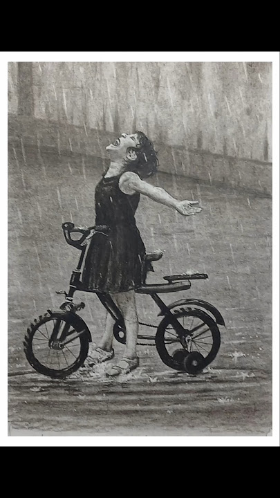Short drawing video of a girl with a bicycle enjoying in the rain #shorts/#youtubeshorts.