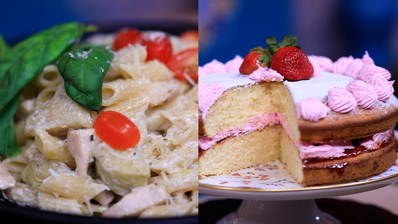 Pâtes au poulet et aux artichauts, Gâteau aux fraises -   Koujinetna Haka S3 EP36