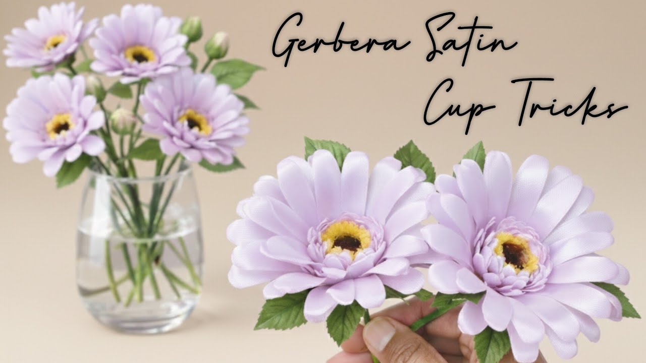 Amazing trick 🍹🌸you can make gerbera satin ribbon easily with the cup trick / diy flowers satin