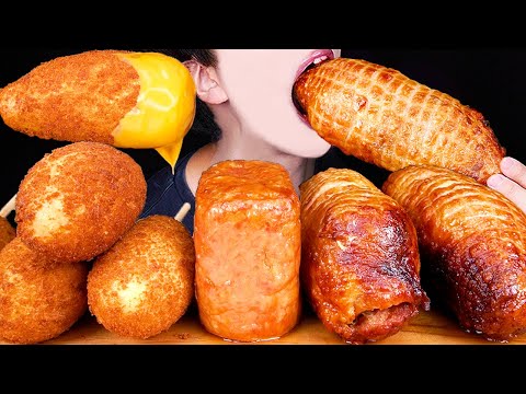 ASMR SPAM SMOKED DUCK SAUSAGE CHEESY CORN DOGS BLACK BEAN NOODLES COOKING MUKBANG먹방咀嚼音 EATING SOUNDS