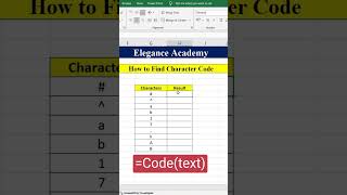 How to Find Character Code😱 #excel #msexcel #shortsvideo #shorts #ytshorts #eleganceacademy #char