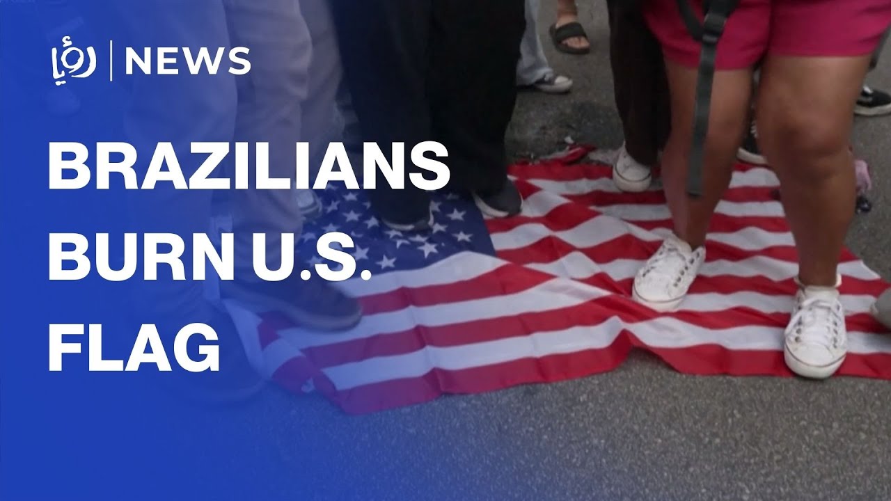 Brazilians burn US flags outside consulate to protest attack on Venezuela