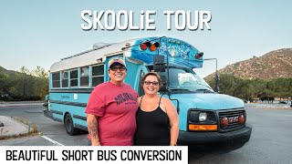 SKOOLIE TOUR | Beautiful Short Bus Conversion with Hidden Bath Tub & Pop Up Shower