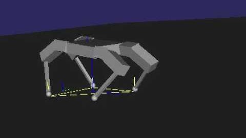 Quadruped trotting uphill with IDYN control [mu = 0.25] (contact polygon & CoM visualized)