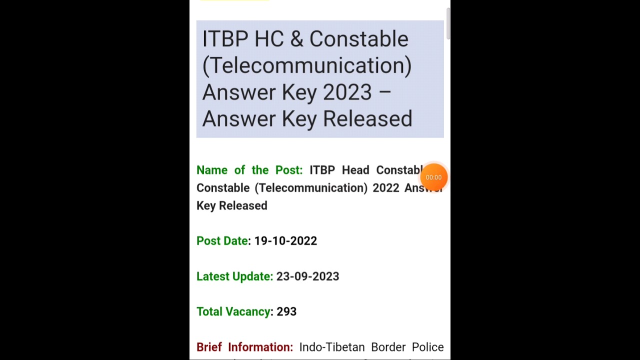 ITBP Constable Answer key Released 