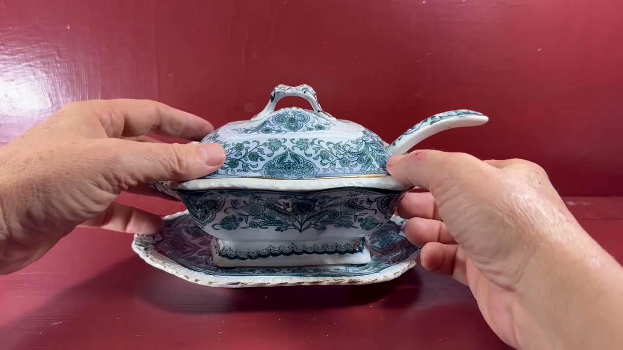 工芸品 SampsonBridgwood&Son Antique Sampson Bridgwood Grecian Blue and White China Sauce