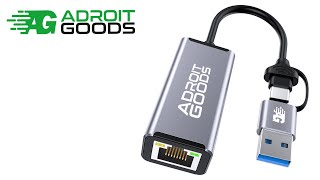 AdroitGoods USB-C / USB-A To Lan Network Ethernet Adapter - 10/100/1000 Mbps - Internet - Gray