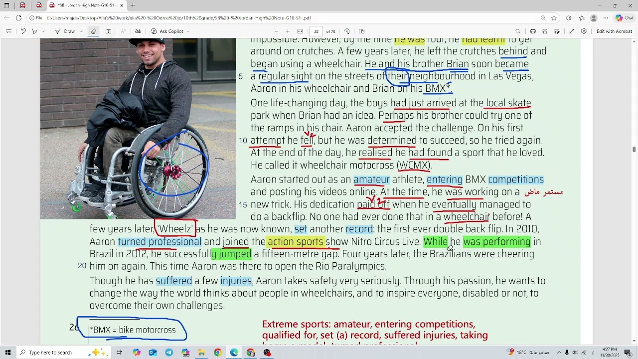 الصف العاشر - الدرس الاول - شرح قطعة Aaron Wheelz ومراجعة الازمنة الماضية - أز عالية الشيشاني