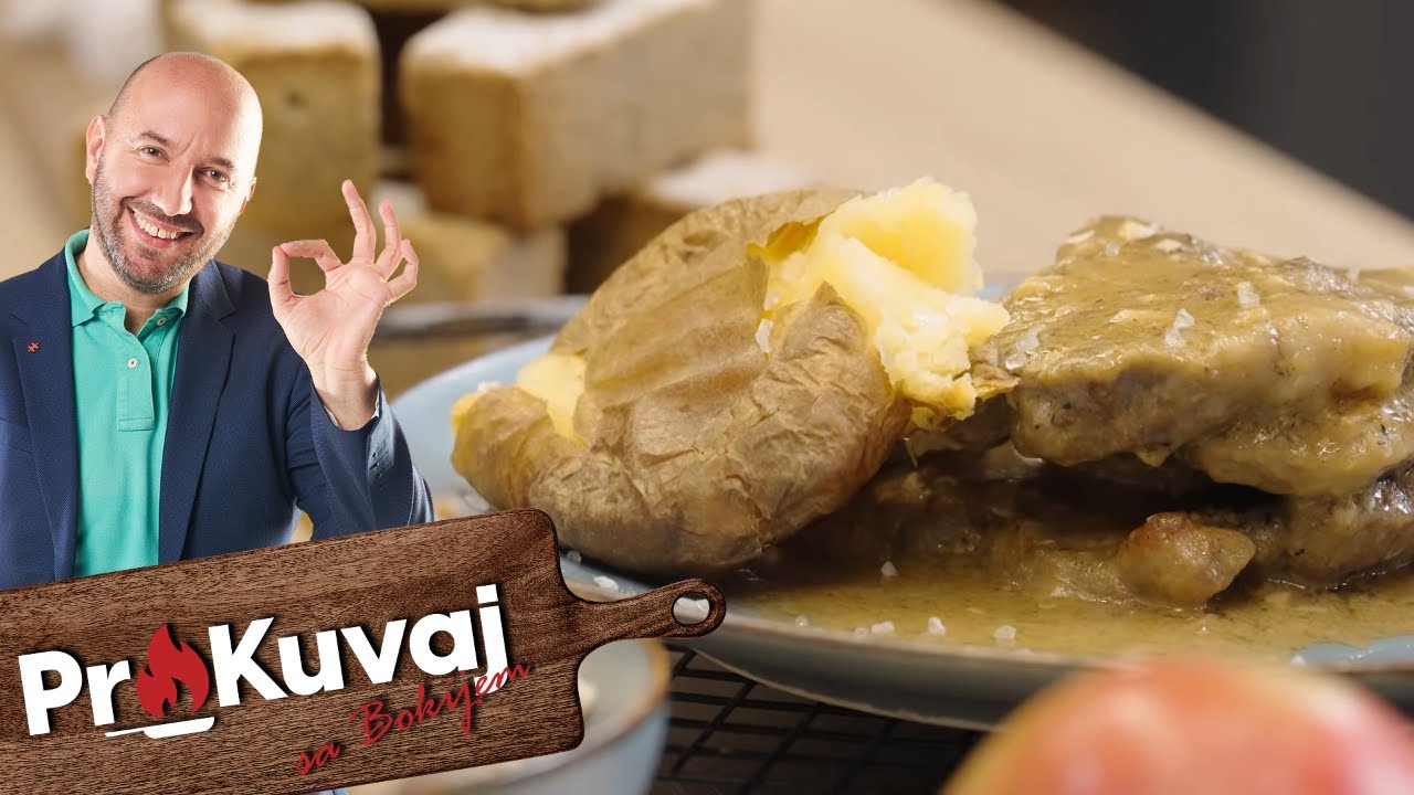 Prokuvaj sa Bokijem-Svinjski vrat u sosu od belog luka,sa krompirom iz rerne i hrskava jabuka salata