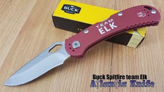 BUCK KNIVES SPITFIRE LOCKBACK RED TEAM ELK HANDLE FOLDING BLADE KNIFE 722RDSRMEF
