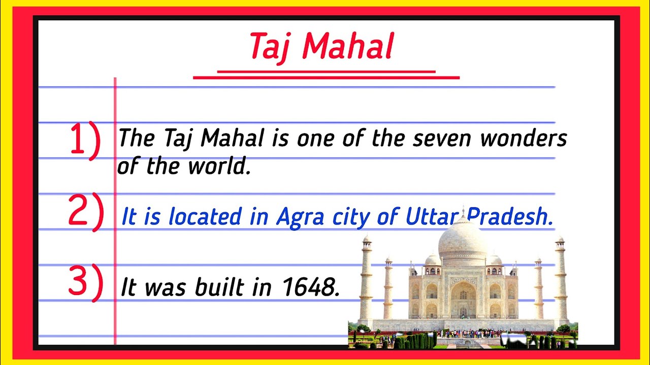 Essay on Taj Mahal in English 10 Lines || Paragraph on Taj Mahal in ...