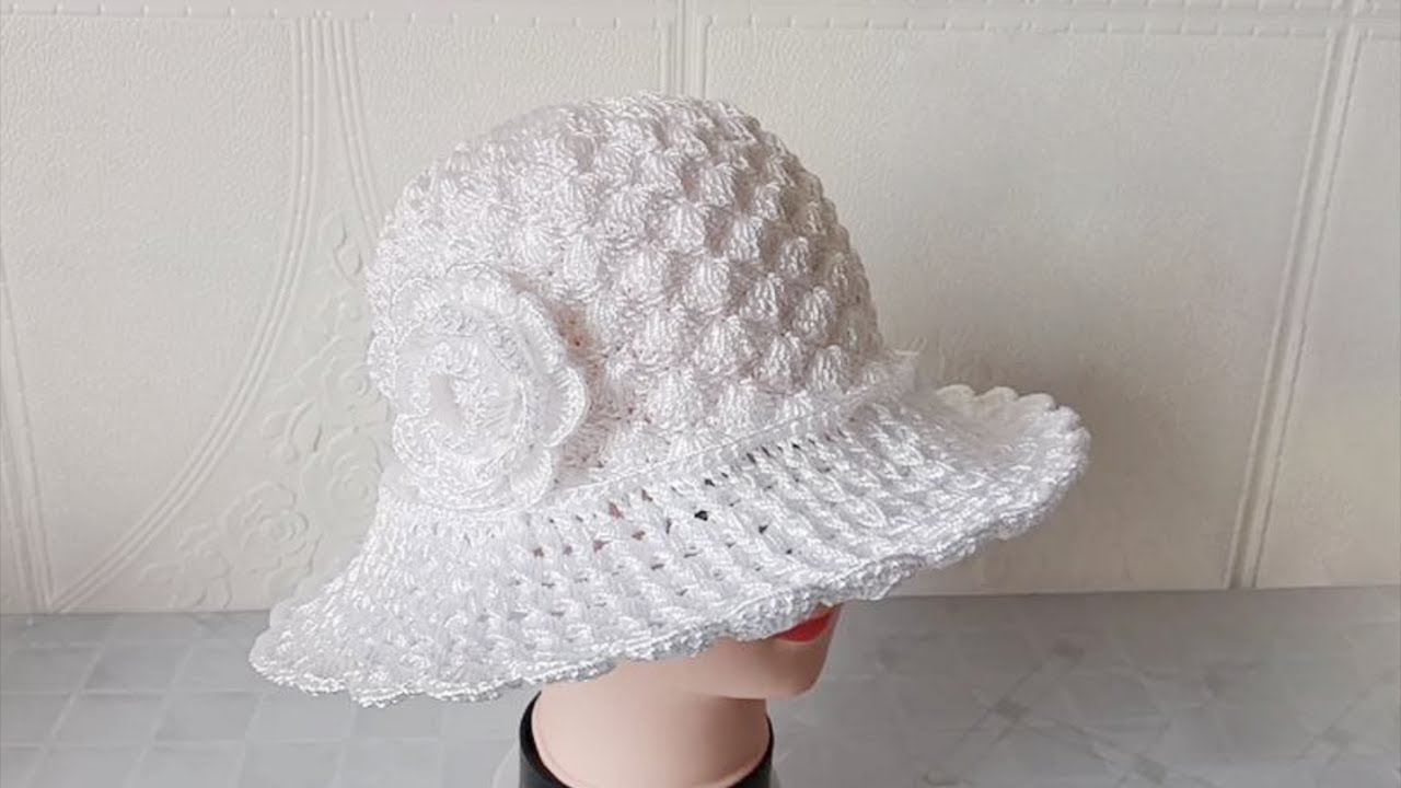 纯净漂亮适合三季戴的扇形花大檐帽赶快动手给自己备一顶吧 帽子钩针教程easy Crochet Summer Hat For Beginners Youtube