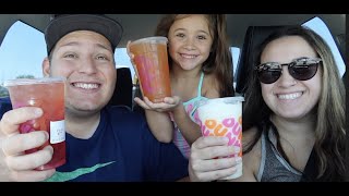Trying NEW Dunkin Donuts refreshers + food + secret menu item!