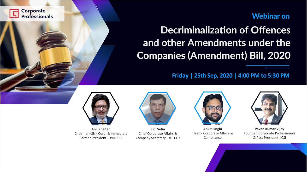 Decriminalization of Offences & other Amendments under the Companies (Amendment) Bill, 2020