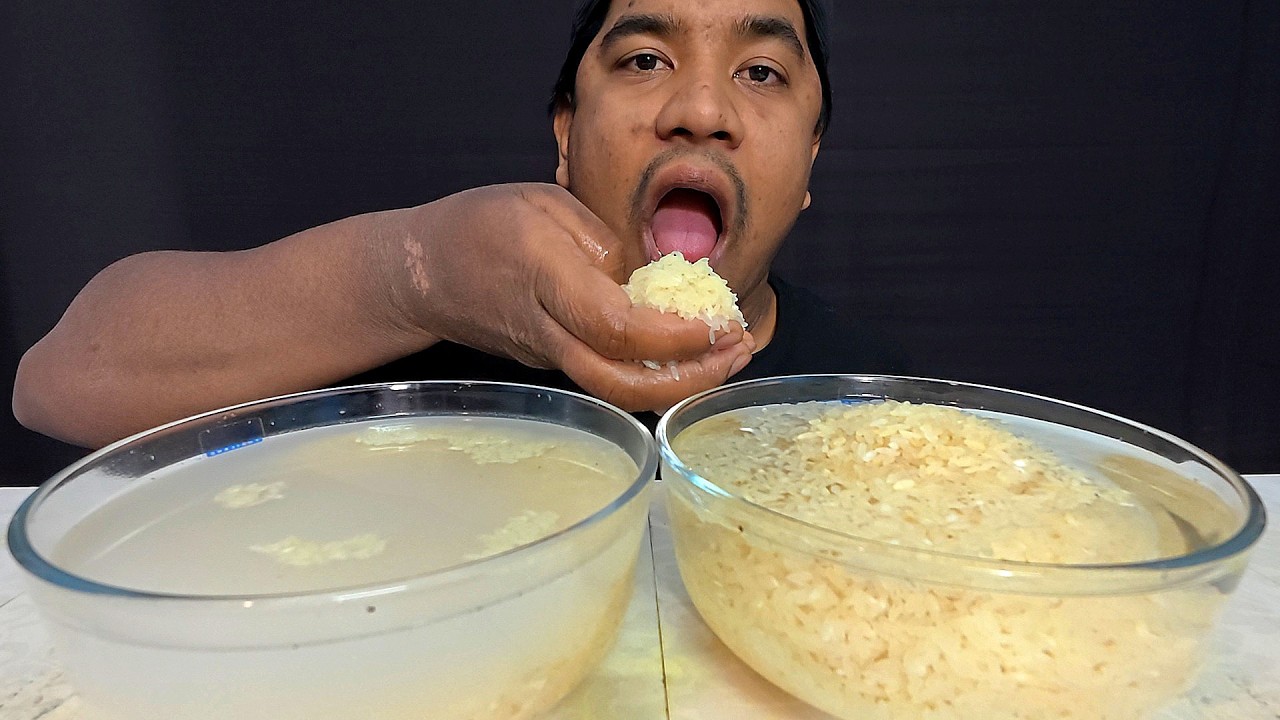 Water Rice Eating HARD RAW RICE & WATER EATING VIDEOS WITH HANDS | BIG BITE EATING | RAW ...