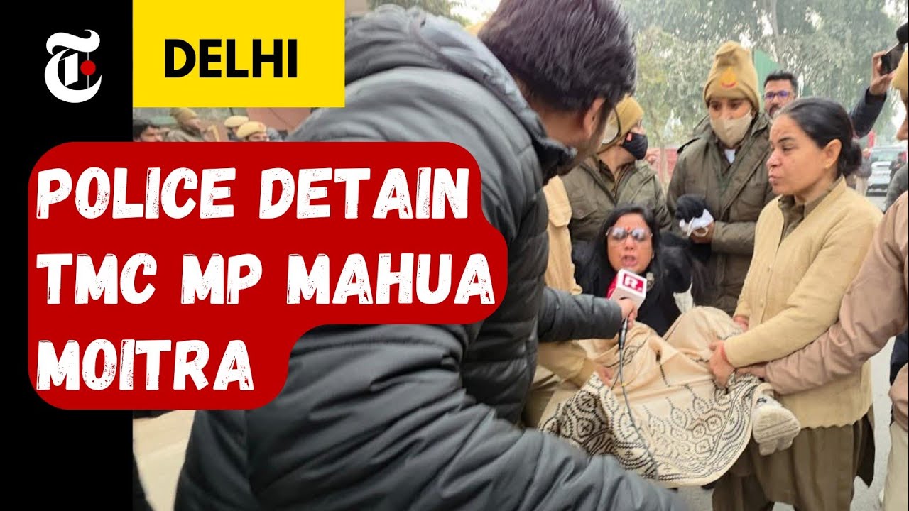VIDEO | Police detain TMC MP Mahua Moitra as party MP protest outside Amit Shah's office. TIMES POST