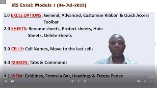 MS Excel 365: Module 1 (04-Jul-2022)
