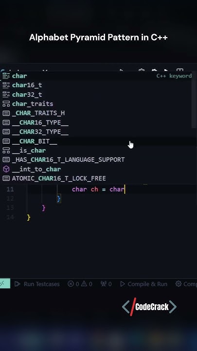 12. Alphabet Pyramid Pattern in C++ #coding #shorts - YouTube