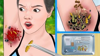 ASMR Woman doing yoga in the wild, parasitized by insects｜Trypophobia