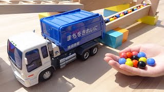 Marble Run Race  ☆ Garbage truck, postal car \& HABA, Japanese carpentry course # 40