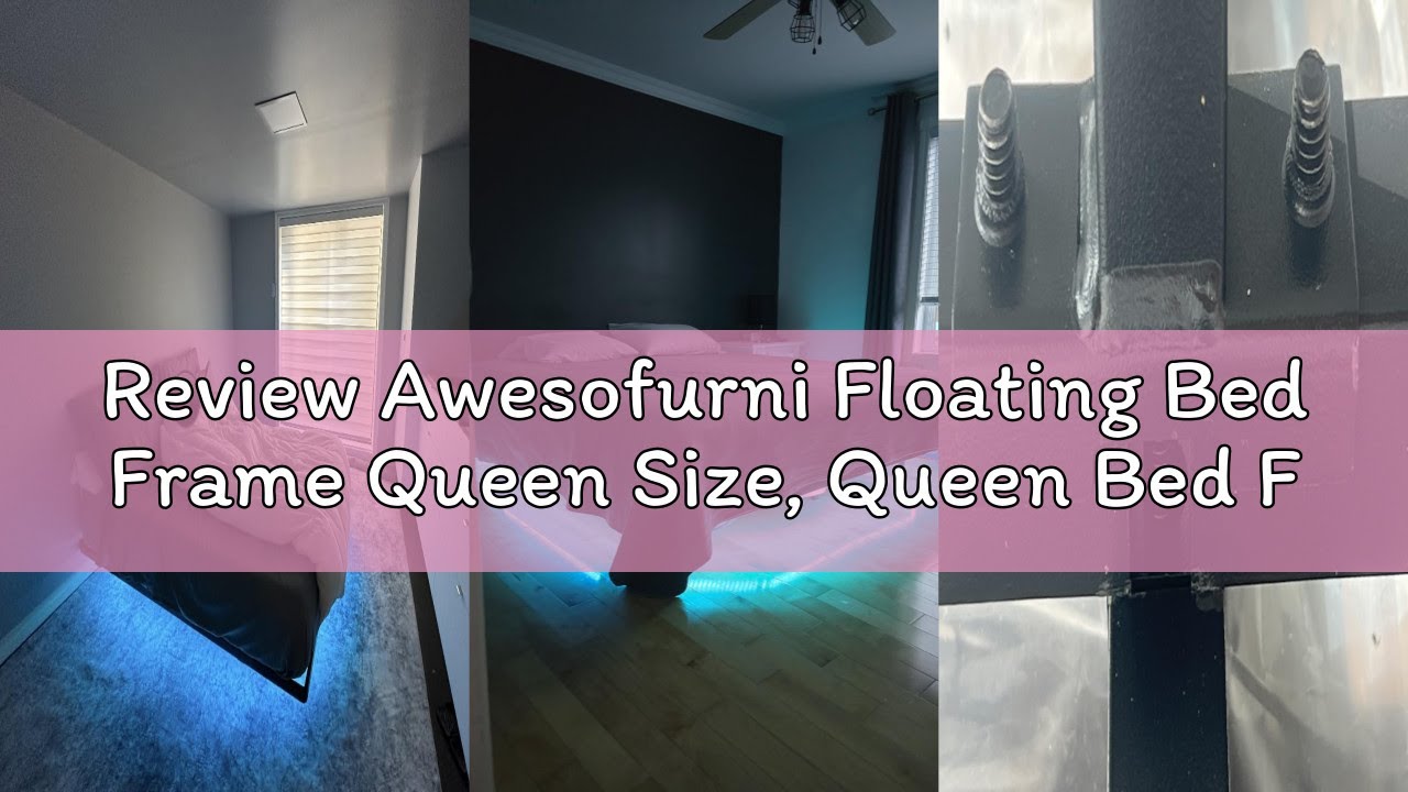 Review Awesofurni Floating Bed Frame Queen Size, Queen Bed Frame with Smart LED Lights, Heavy Duty M