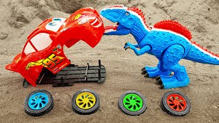 T-Rex dinosaurs for kids assemble Lightning McQueen car toy - ToyTV khủng long đồ chơi