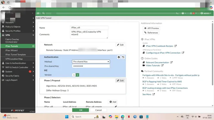 IPsec Tunnel Configuration between FortiGate and Sophos Firewall