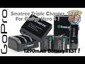 Smatree TRIPLE GoPro Hero 4 Black/Silver Battery Charger + 1290mAh Battery Test!