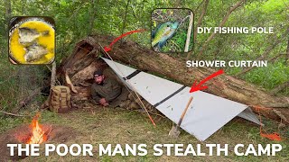 Solo Overnight Stealth Camping in The Woods For $18, DIY Fishing Pole and Buttered Sun Fish