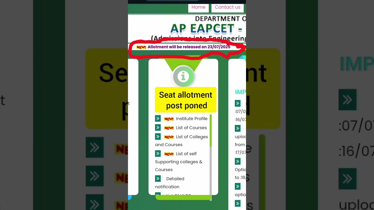AP Eamcet 2025 Seat allotment Post poned |AP Eamcet 2025 Seat allotment dates 