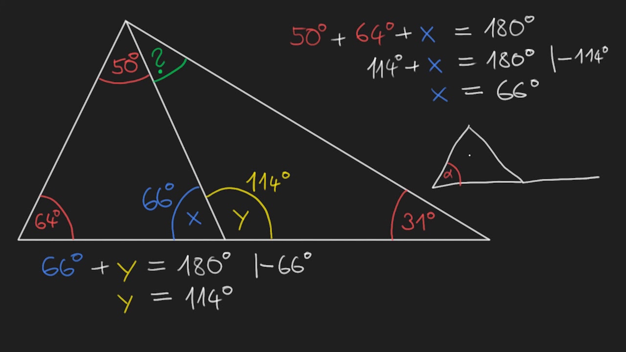 Příklad vnějšího úhlu trojúhelníku | Geometrie | Khan Academy