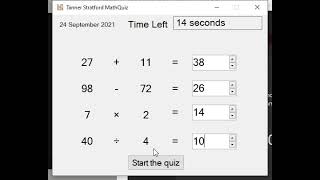 Math quiz windows forms app recording screenshot 3