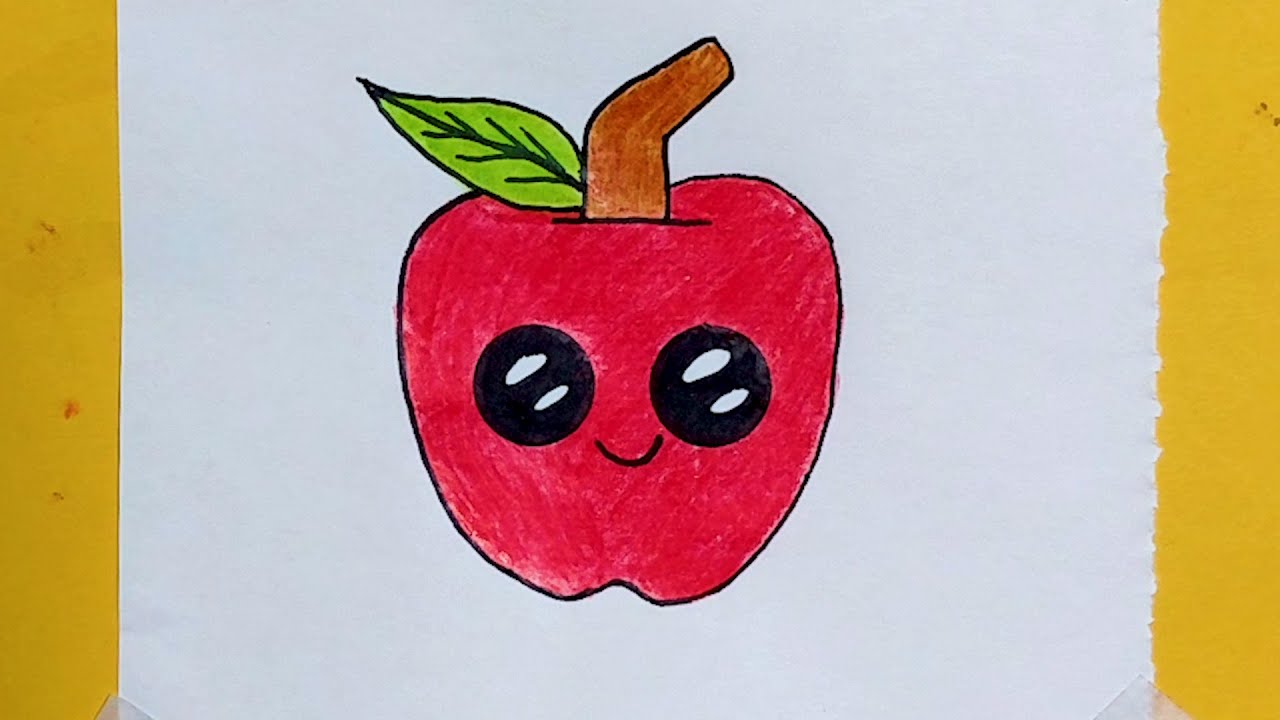 How To Draw Cute Apple Easy | Step By Step Drawing For Kids | Cute Art ...
