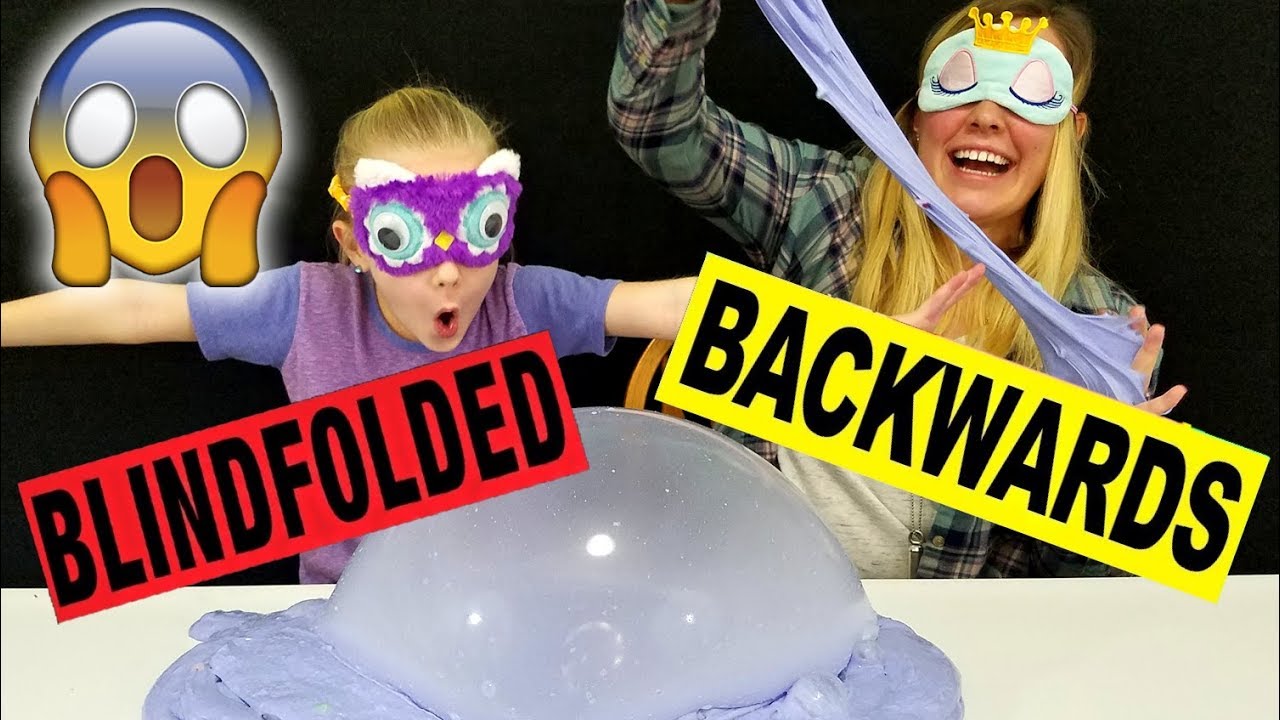 nickelodeon slime kit unicorn Blindfolded Slime Challenge With my Babysitter! Making GIANT Gallon Fluffy Slime BACKWARDS!