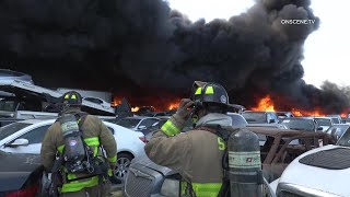 Three-Alarm Massive Junkyard Fire | San Diego