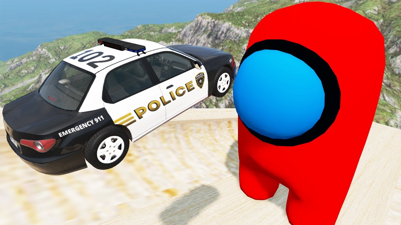 Among Us & Cars | Double Ramp Crazy Crashes - BeamnNG.drive Mods