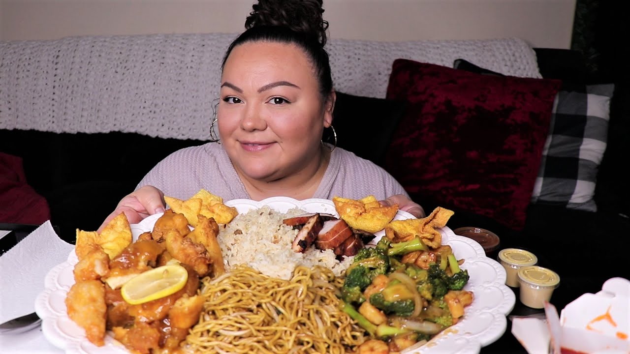 Chinese Food Lemon Chicken, BBQ Pork, Shrimp & Broccoli, Crab Puffs Mukbang | AngelaEats
