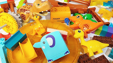 Satisfying Building Blocks ASMR Marble Run - Block Coaster Wheel Elevator Seesaw elephant, Dinosaurs