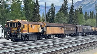 LORAM in the kicking horse pass and Chasing CP stack Train to Banff to Morley AB on the Laggan Sub.