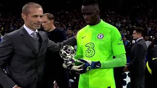 Edouard Mendy Recieving UEFA Goalkeeper Of The Year Award 2021