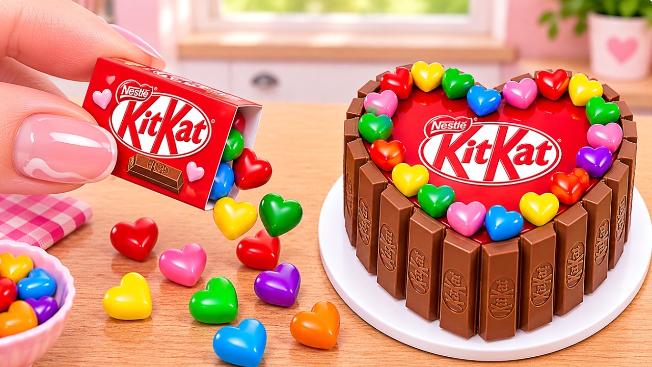 ❤️ KitKat Heart Chocolate Cake! Satisfying Mini Cake ASMR