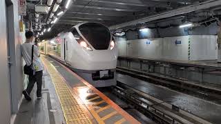 特急ひたち21号仙台行のE657系が品川駅ジョイント音を鳴らしながらを発車するシーン