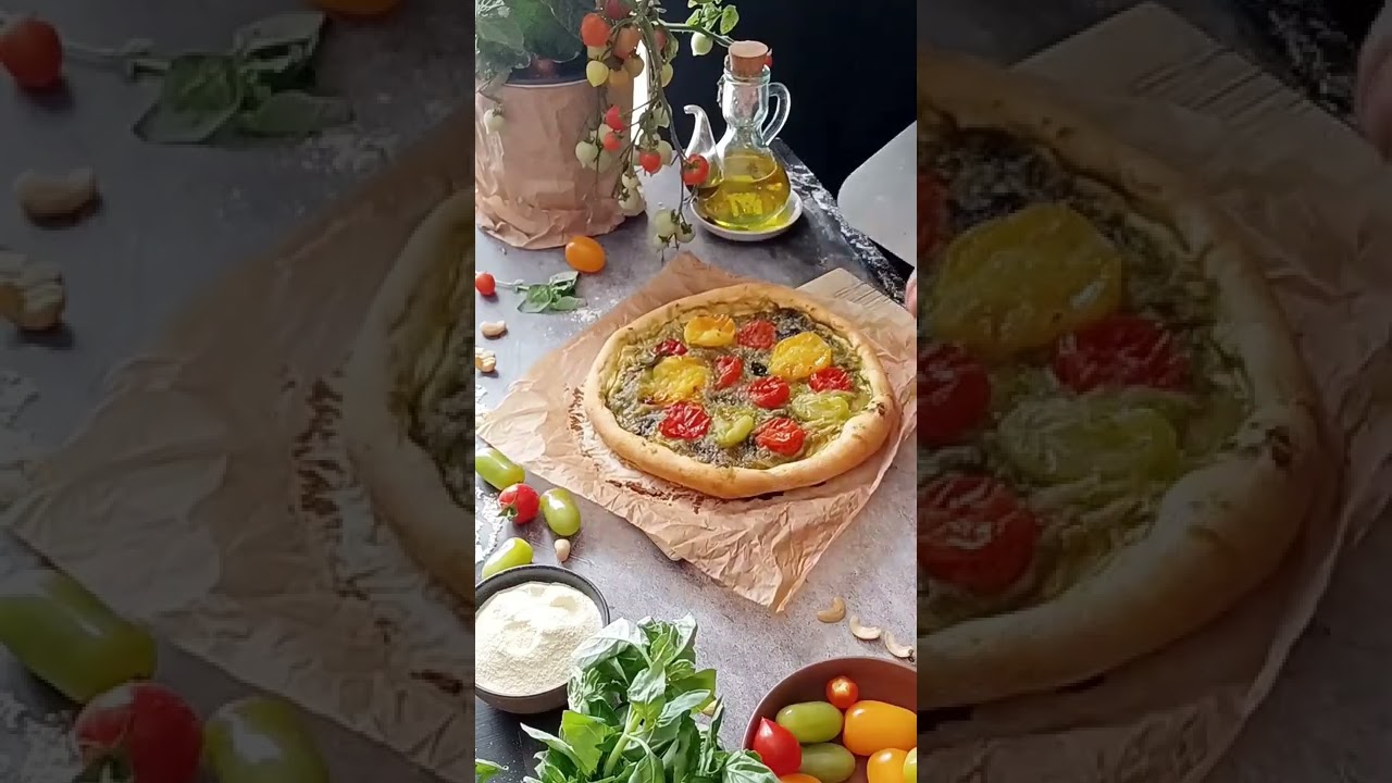 Pizza Summer 🍕 Pizza tutta vegetale con Pesto Rucola e Anacardi e Pomodorini #Shorts